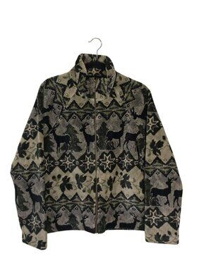 Barrage Collection Deer & Star Pattern Fleece Jacket Size L Green & Black